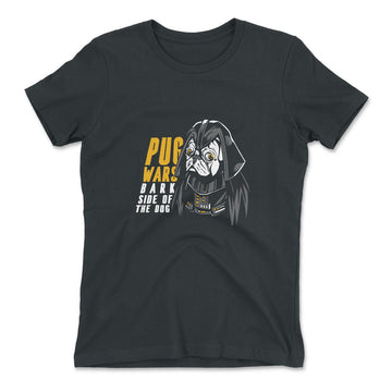 Darth Pug Womens T-Shirt in Heavy Metal color